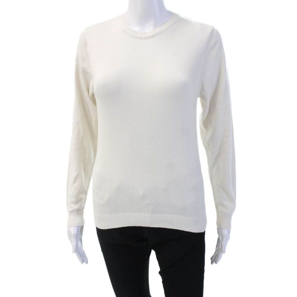 Designer Pullover Sweater White Crew Neck Long Sleeve Size XS